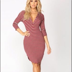 New Knit Stripe Ripped Dress with Hood, Size M
